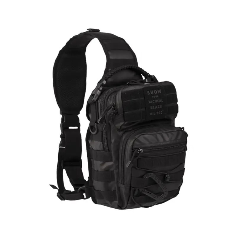 BOLSO MILTEC BANDOLERA TACTICAL NYLON VELCROS NEGRO